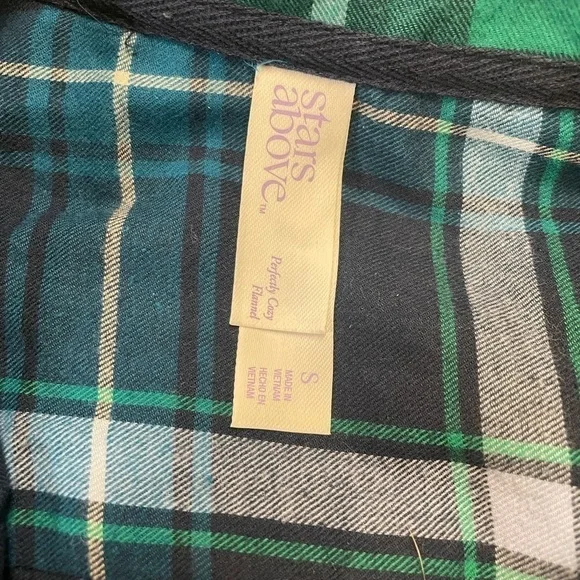 NWT Stars Above size small plaid green button up pajama shirt - Picture 5 of 12